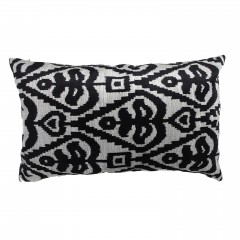 SILK IKAT CUSHION COVER SILVER BLACK 